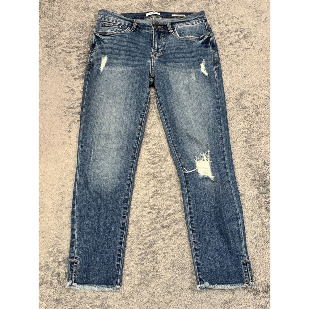 Kensie Jeans Womens 2/26 Effortless Skinny Crop Blue Denim Med Wash Distressed